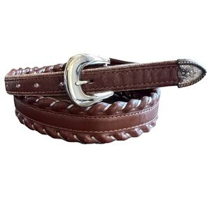 Justin Whipstitch Brown Leather Belt Sz 32 3055C